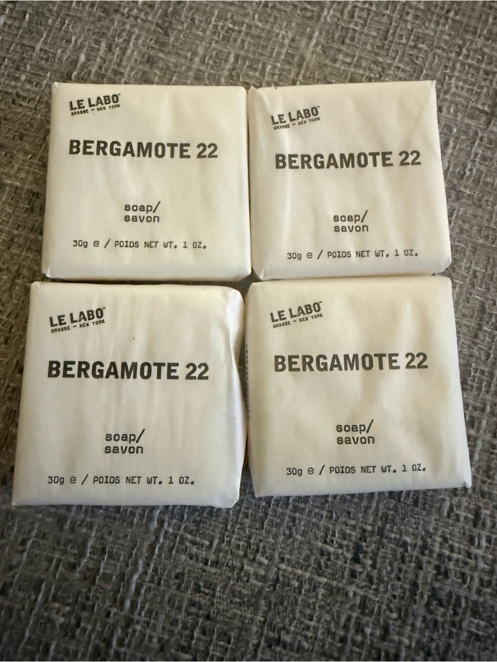 NEW Le Labo Bergamote 22 Soap Set of 4 Travel Hotel Bars 30g Each